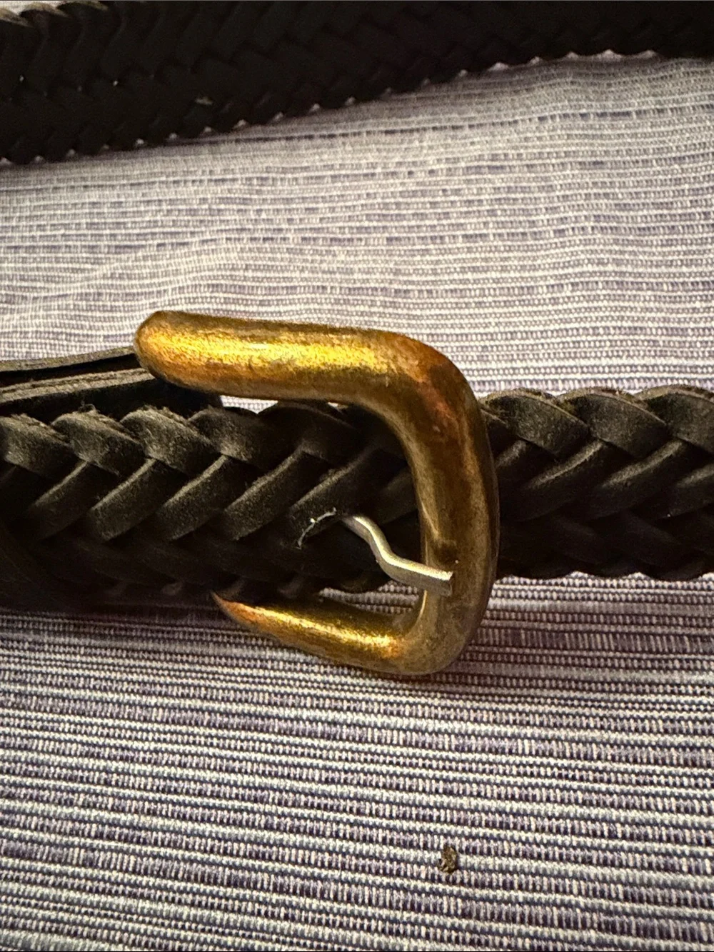 Vintage Braided Black Leather Belt with Brass Buckle - women’s